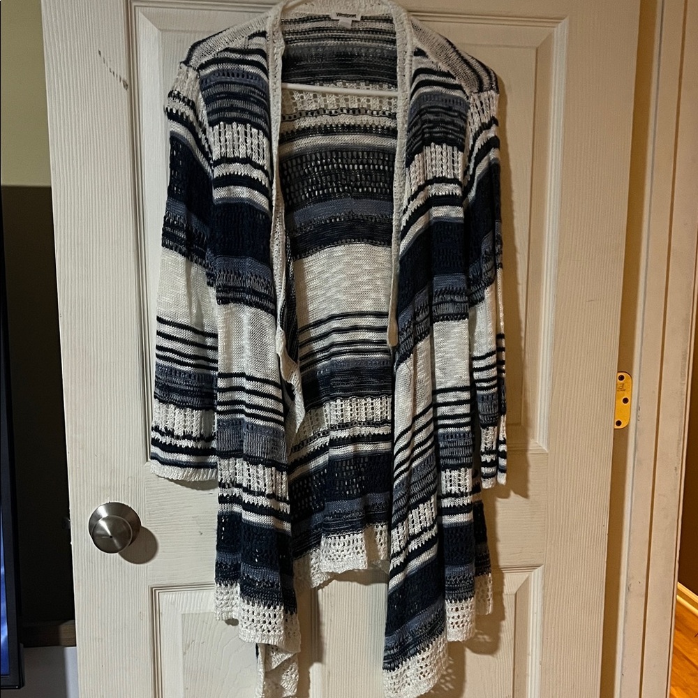 Westport Navy & White Striped Open-Front Cardigan 1X